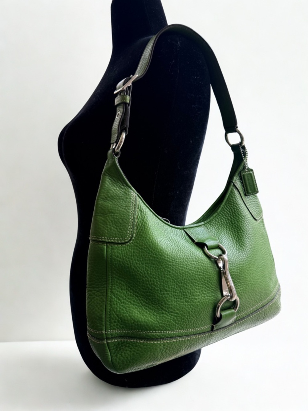 COACH Hamilton Green Pebbled Leather Shoulder Hobo w/ Silver Hardware F13088 🔥 - Picture 2 of 9